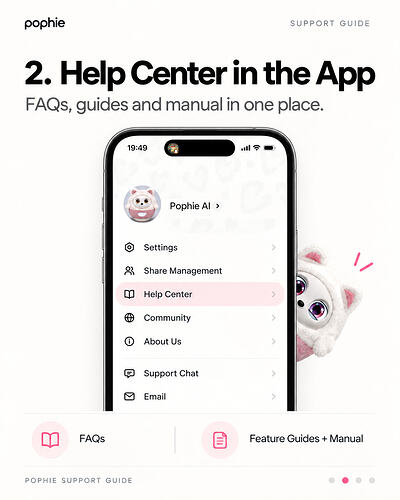 Help Center in the Pophie App
