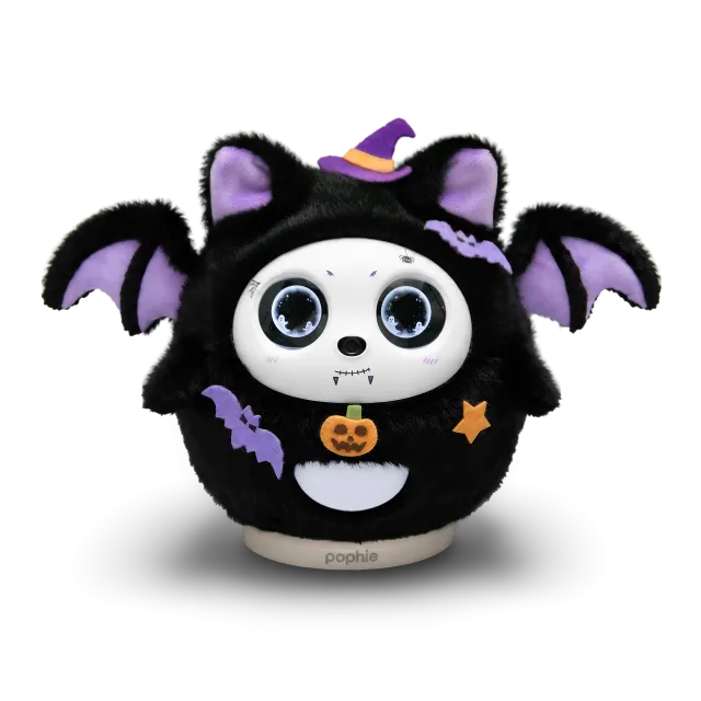Pophie wearing the Batty Boo plush outfit